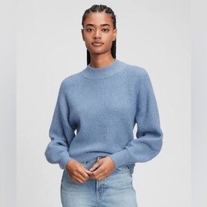 Women’s Gap Waffle-Stitch Mockneck Sweater | Large | Blue Chambray